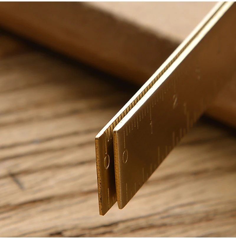 Retro Brass Straight Rulers Centimeter Inches Metal Triangle Ruler Protractor Stationery Measuring Tool School Office Supplies