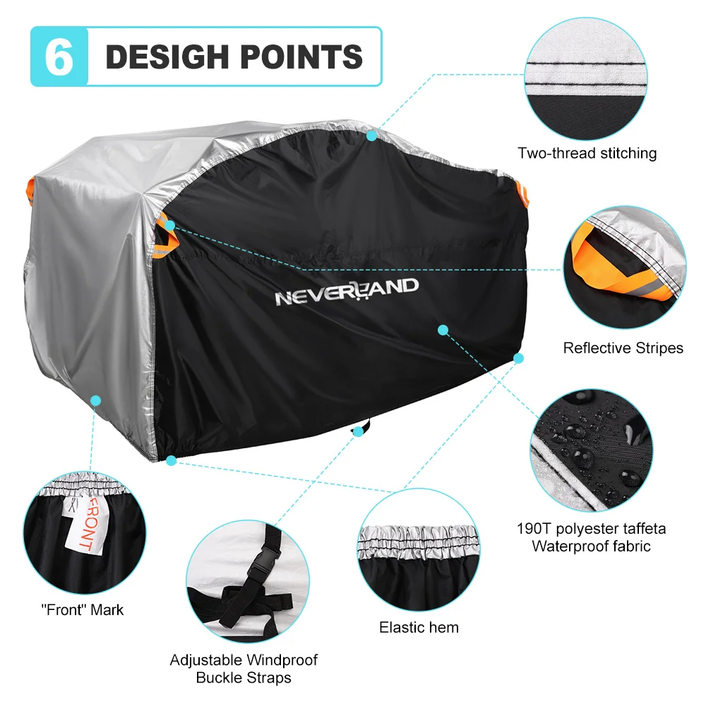Quad Bike ATV Cover Universal 190T Waterproof Motorcycle Vehicle Scooter Kart Motorbike Resistant Dust UV Protector Black Silver