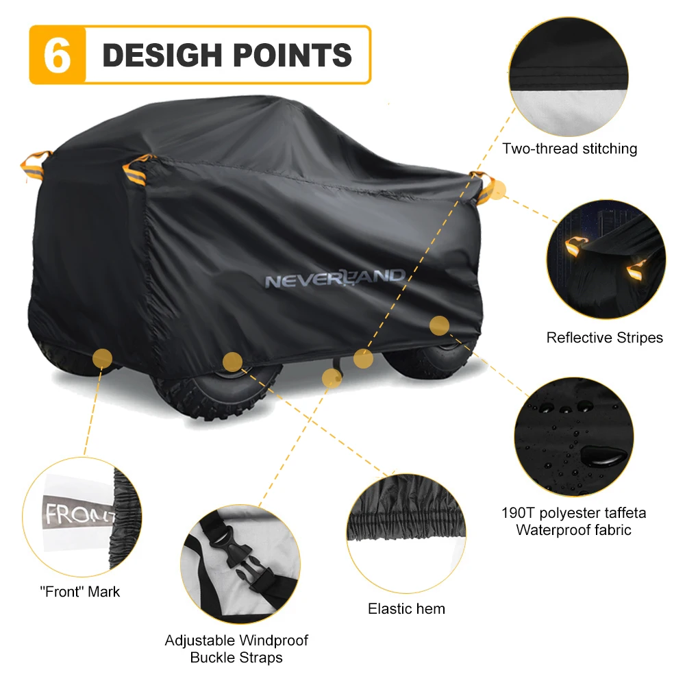Quad Bike ATV Cover Universal 190T Waterproof Motorcycle Vehicle Scooter Kart Motorbike Resistant Dust UV Protector Black Silver