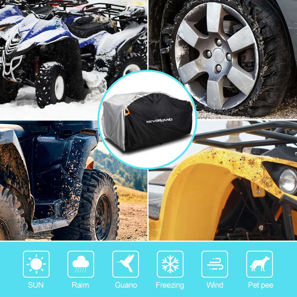 Quad Bike ATV Cover Universal 190T Waterproof Motorcycle Vehicle Scooter Kart Motorbike Resistant Dust UV Protector Black Silver