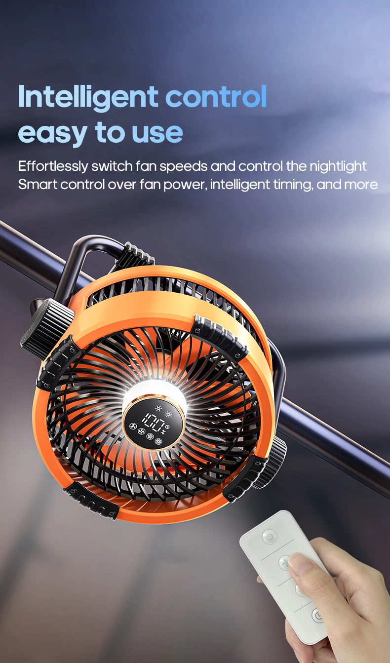 6 in 1 Portable Outdoor Camping Fan 20000mAh Rechargeable Wireless Tent Ceiling Fan 4 Speed Adjustment LED Lighting Power Bank