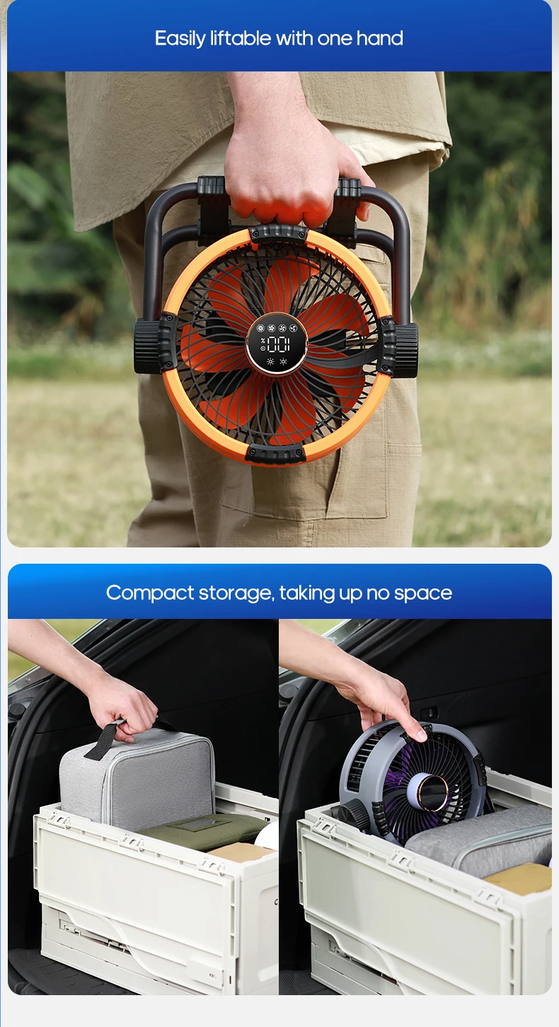 6 in 1 Portable Outdoor Camping Fan 20000mAh Rechargeable Wireless Tent Ceiling Fan 4 Speed Adjustment LED Lighting Power Bank