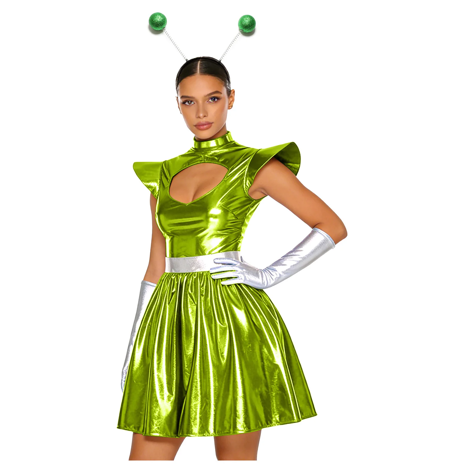 Adult Women Silver Astronaut Costume Alien Tutu Dress Suit Space Cadet Leotards Dress for Halloween Cosplay Theme Party Dress-up