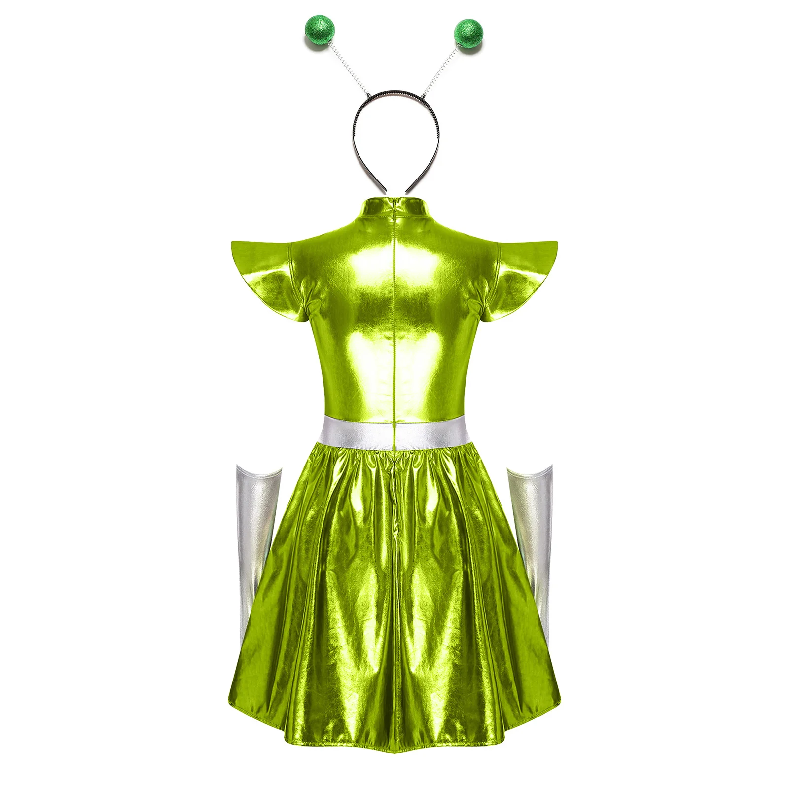 Adult Women Silver Astronaut Costume Alien Tutu Dress Suit Space Cadet Leotards Dress for Halloween Cosplay Theme Party Dress-up