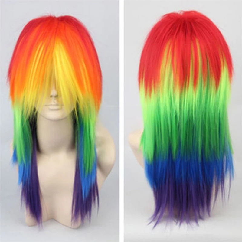 Anime Rainbow Dash Multi Color Synthetic Hair Cosplay Costume Wigs Heat Resistance Fiber Wigs