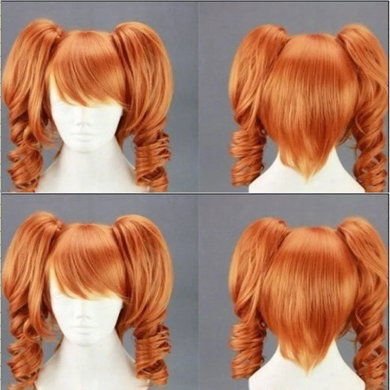 HAIRJOY Synthetic Hair Medium Length Orange Cosplay Wig Heat Resistant Fiber Costume Party Synthetic Wigs 2 Ponytail
