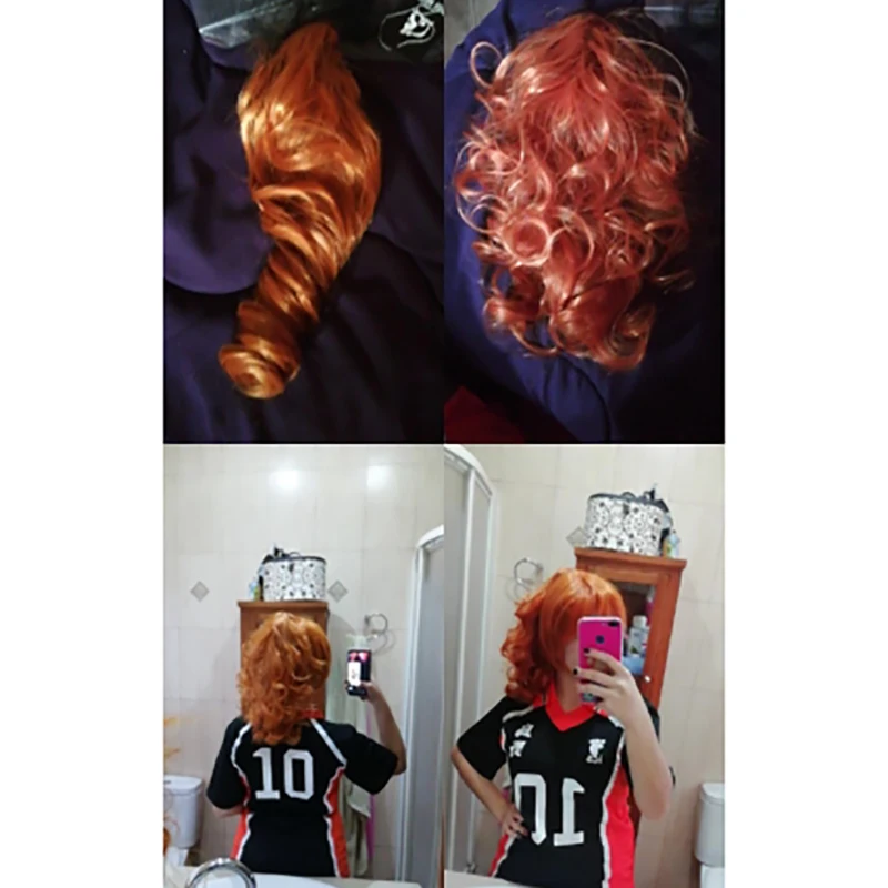 HAIRJOY Synthetic Hair Medium Length Orange Cosplay Wig Heat Resistant Fiber Costume Party Synthetic Wigs 2 Ponytail