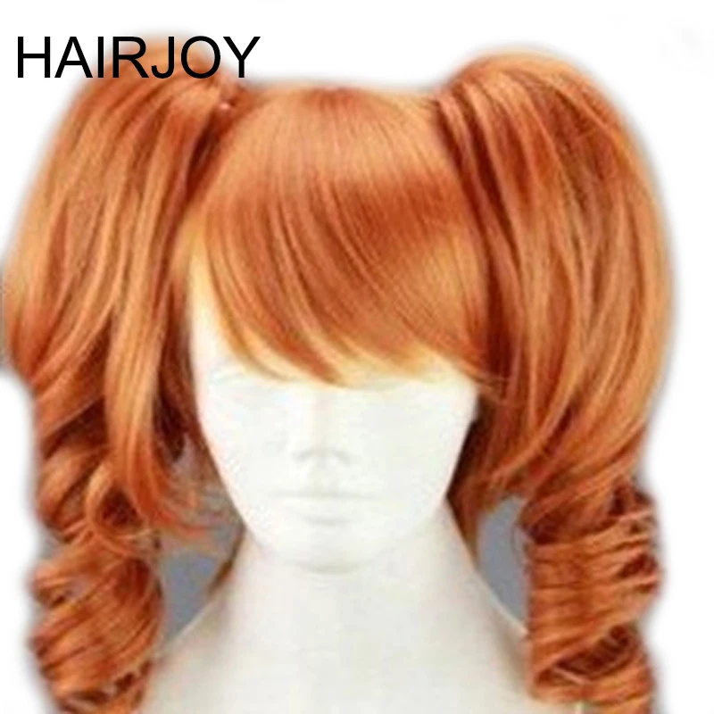 HAIRJOY Synthetic Hair Medium Length Orange Cosplay Wig Heat Resistant Fiber Costume Party Synthetic Wigs 2 Ponytail