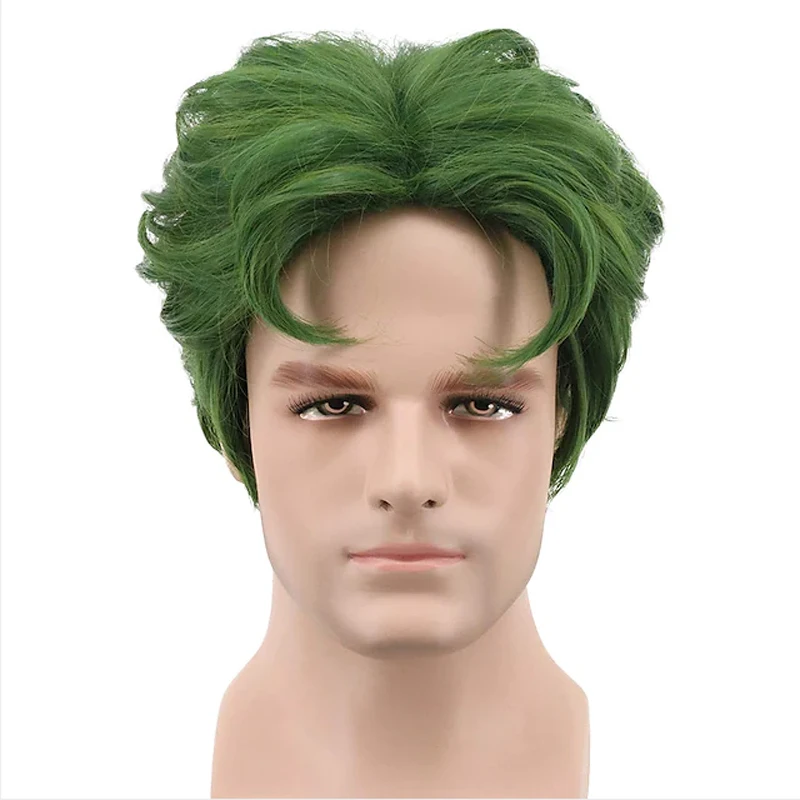 HAIRJOY Men Short Green Curly Cosplay Wig For Party Synthetic Hair Wigs Halloween Wig