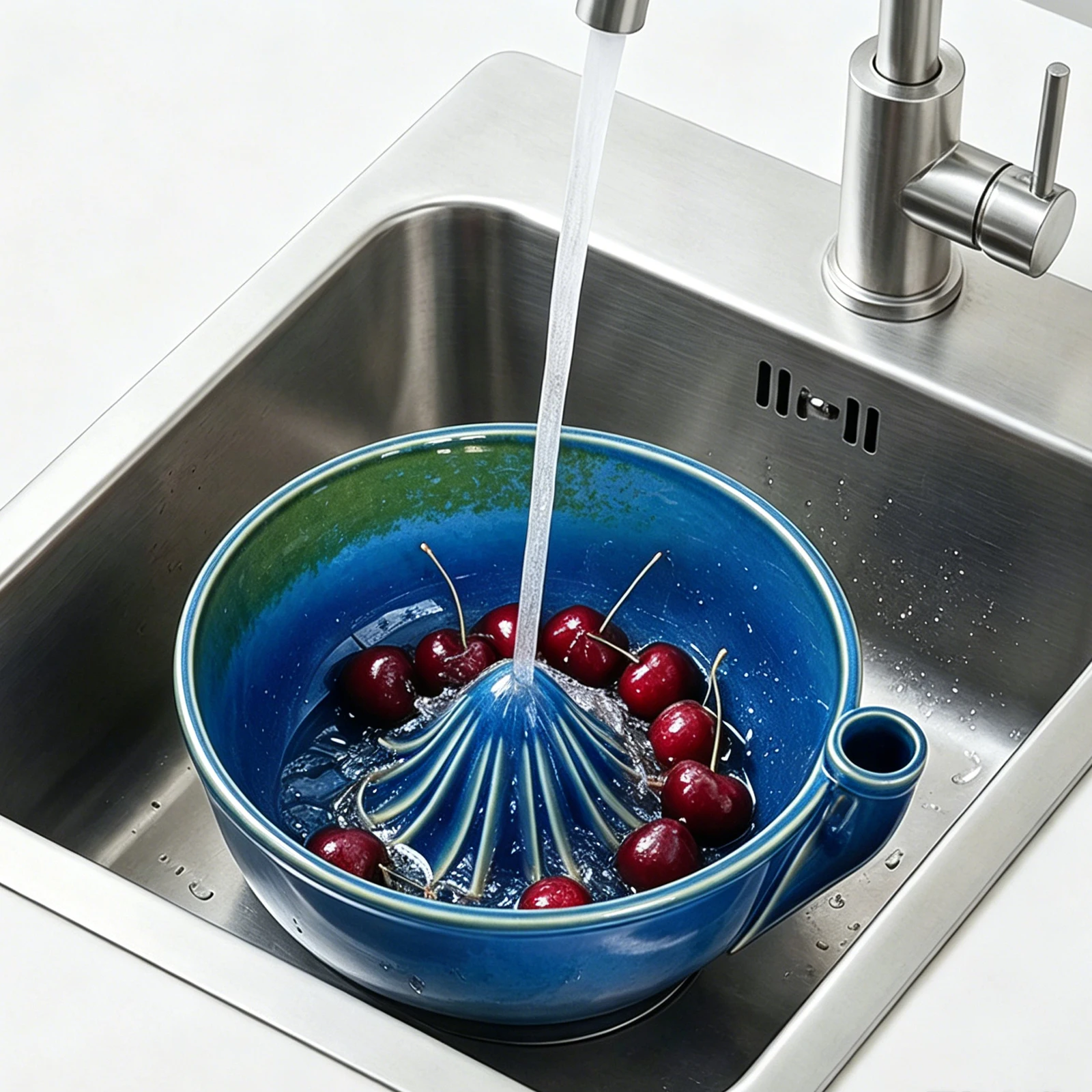 Ceramic Berry Rinse Bowl with Drainage Fruit Washer Spinner 360 Degree Rotating for Home Kitchen Cleaning Berries Vegetables