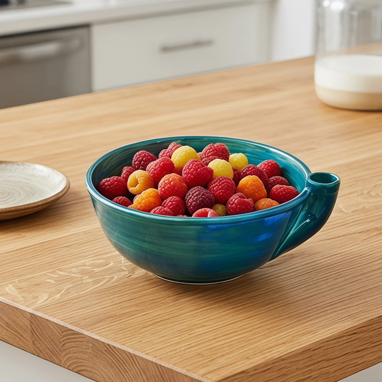 Ceramic Berry Rinse Bowl with Drainage Fruit Washer Spinner 360 Degree Rotating for Home Kitchen Cleaning Berries Vegetables