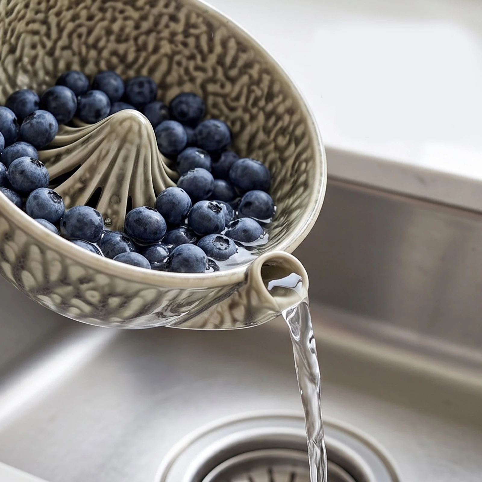 Ceramic Berry Rinse Bowl with Drainage Fruit Washer Spinner 360 Degree Rotating for Home Kitchen Cleaning Berries Vegetables