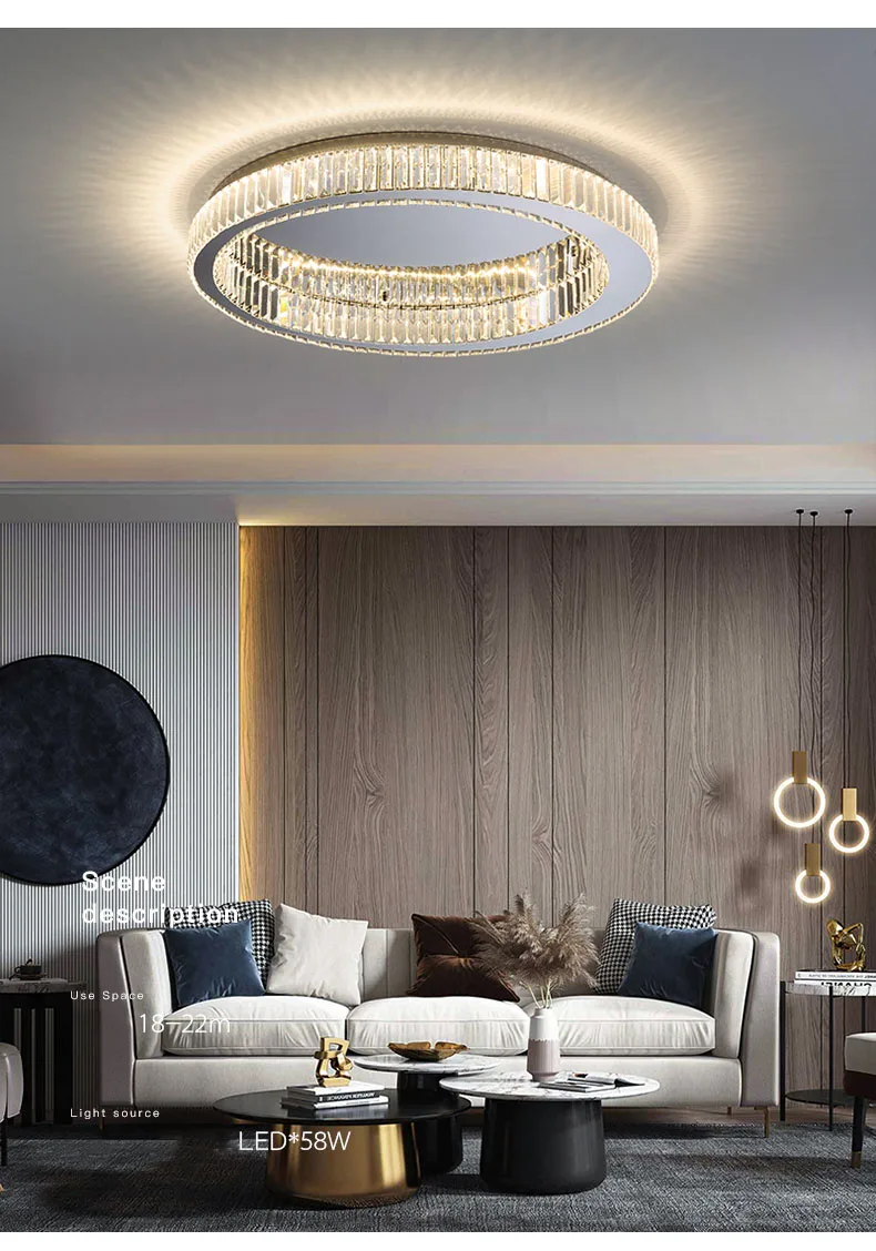 Modern Gold Crystal Ceiling Chandelier for Living Room Bedroom Luxury Round Ceiling light Led Indoor Lighting Decor
