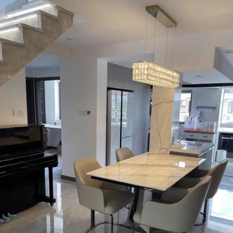 Round Crystal Chandelier Home Decoration Hanging Lamp Living Dinning Room Modern Crystal Pendant Light Kitchen Dimmable LED Lamp