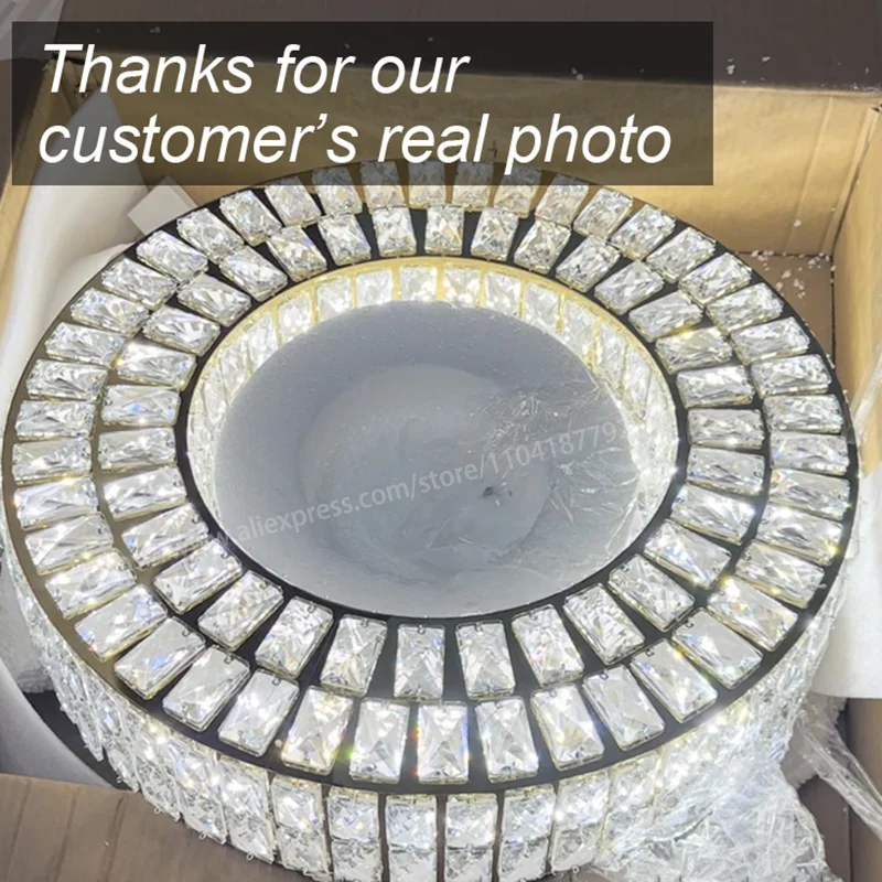 Round Crystal Chandelier Home Decoration Hanging Lamp Living Dinning Room Modern Crystal Pendant Light Kitchen Dimmable LED Lamp