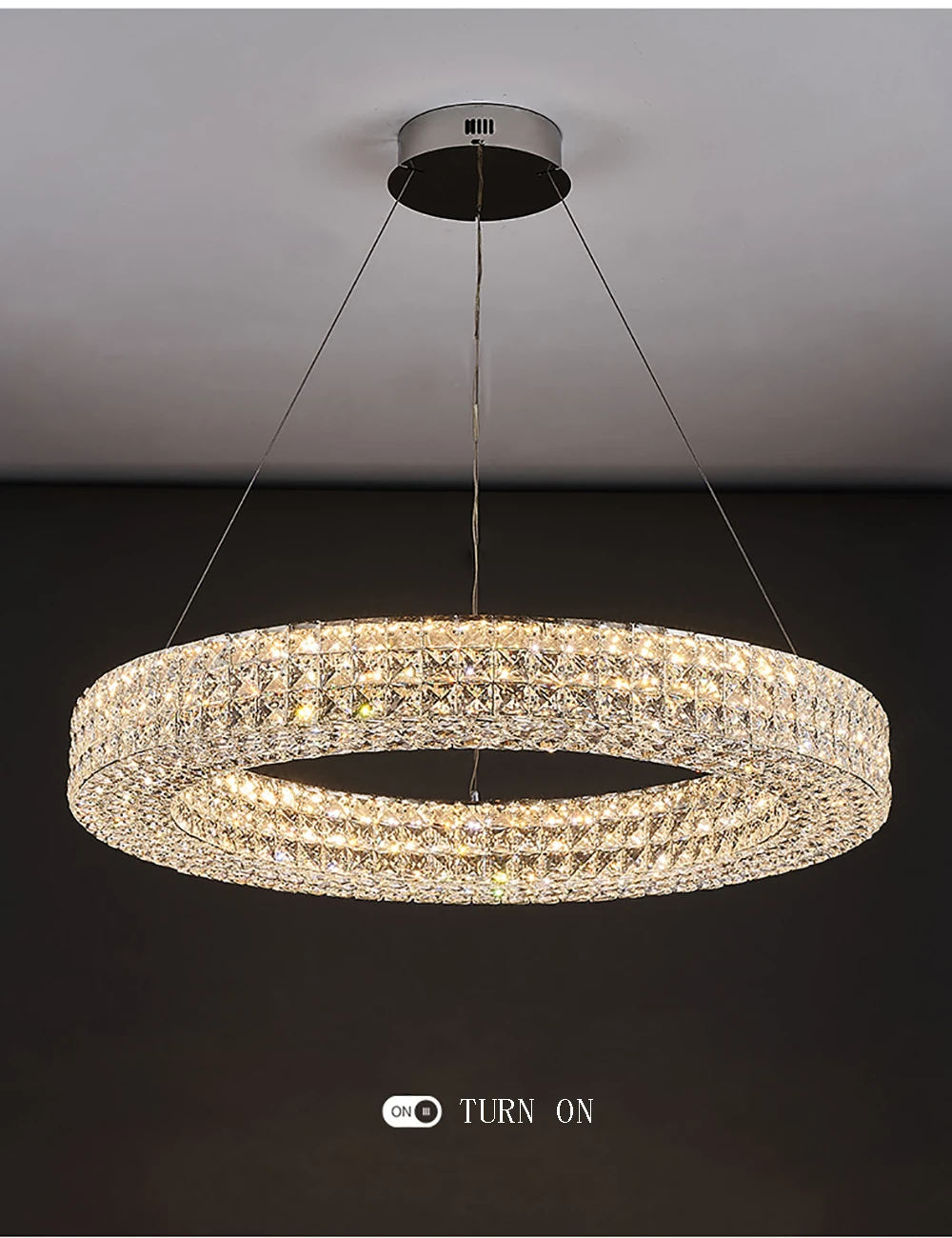 Round Crystal Chandelier Home Decoration Hanging Lamp Living Dinning Room Modern Crystal Pendant Light Kitchen Dimmable LED Lamp