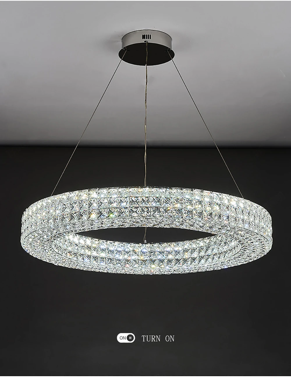 Round Crystal Chandelier Home Decoration Hanging Lamp Living Dinning Room Modern Crystal Pendant Light Kitchen Dimmable LED Lamp