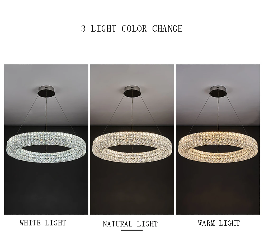 Round Crystal Chandelier Home Decoration Hanging Lamp Living Dinning Room Modern Crystal Pendant Light Kitchen Dimmable LED Lamp
