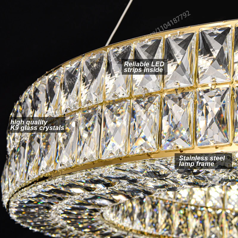 Round Crystal Chandelier Home Decoration Hanging Lamp Living Dinning Room Modern Crystal Pendant Light Kitchen Dimmable LED Lamp