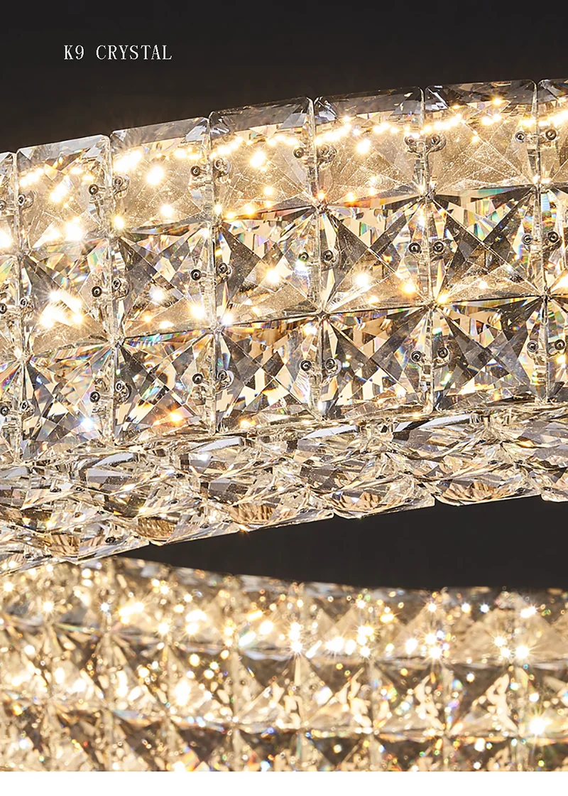 Round Crystal Chandelier Home Decoration Hanging Lamp Living Dinning Room Modern Crystal Pendant Light Kitchen Dimmable LED Lamp