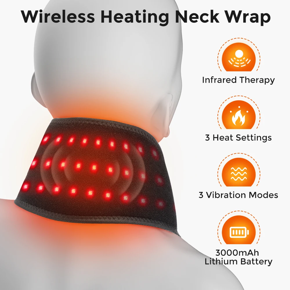 Electric Heating Neck Belt 36pcs LED Beads 660&850nm Infrared Neck Cervical Protection Neck Vibration Massage Heated Pad