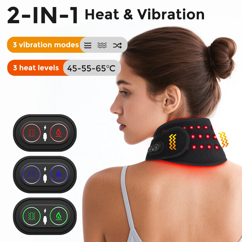 Electric Heating Neck Belt 36pcs LED Beads 660&850nm Infrared Neck Cervical Protection Neck Vibration Massage Heated Pad