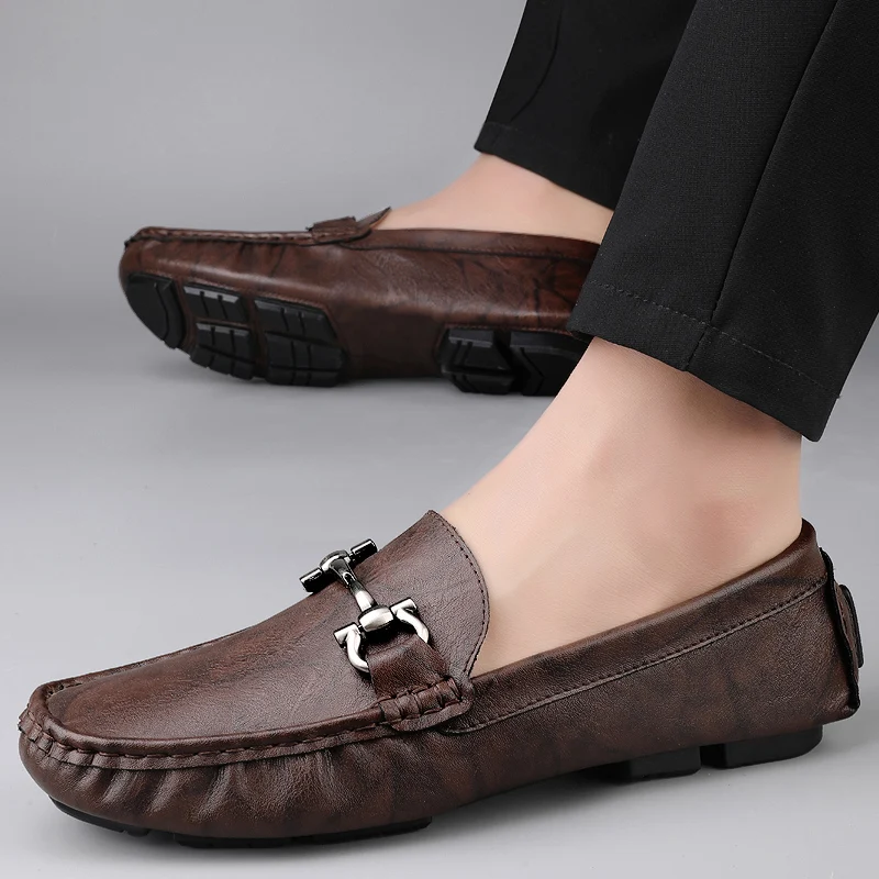 British Style Men's Genuine Leather Shoes Soft Soles Comfortable Walking Shoes High-quality Brown Men's Business Casual Shoes