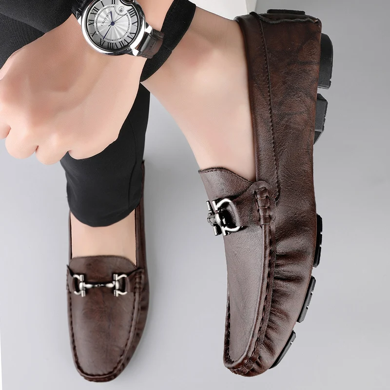 British Style Men's Genuine Leather Shoes Soft Soles Comfortable Walking Shoes High-quality Brown Men's Business Casual Shoes