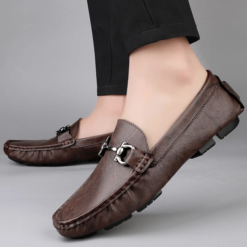 British Style Men's Genuine Leather Shoes Soft Soles Comfortable Walking Shoes High-quality Brown Men's Business Casual Shoes