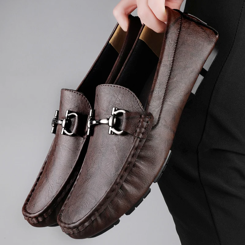 British Style Men's Genuine Leather Shoes Soft Soles Comfortable Walking Shoes High-quality Brown Men's Business Casual Shoes