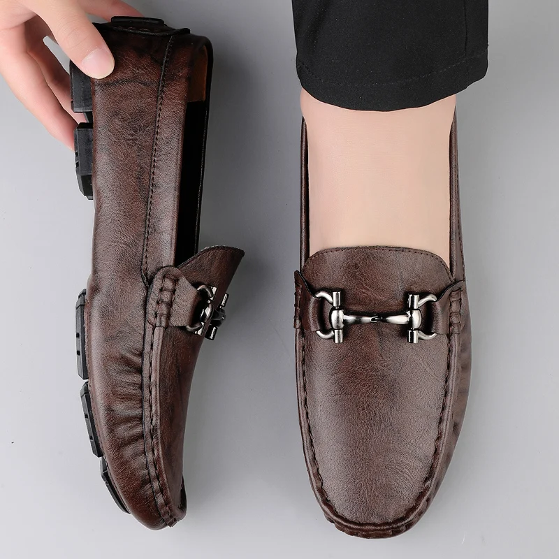British Style Men's Genuine Leather Shoes Soft Soles Comfortable Walking Shoes High-quality Brown Men's Business Casual Shoes
