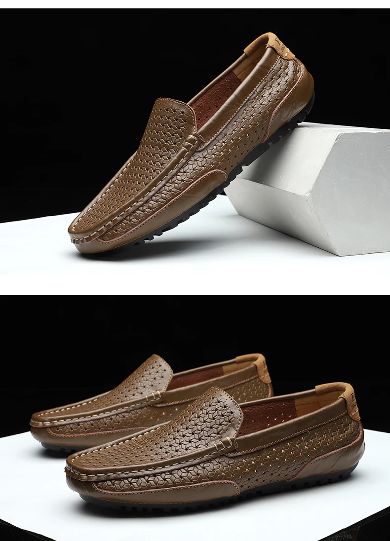 2026 Summer Men Casual Shoes Luxury Brand Genuine Leather Mens Loafers Moccasins Hollow Out Breathable Slip on Driving Shoes