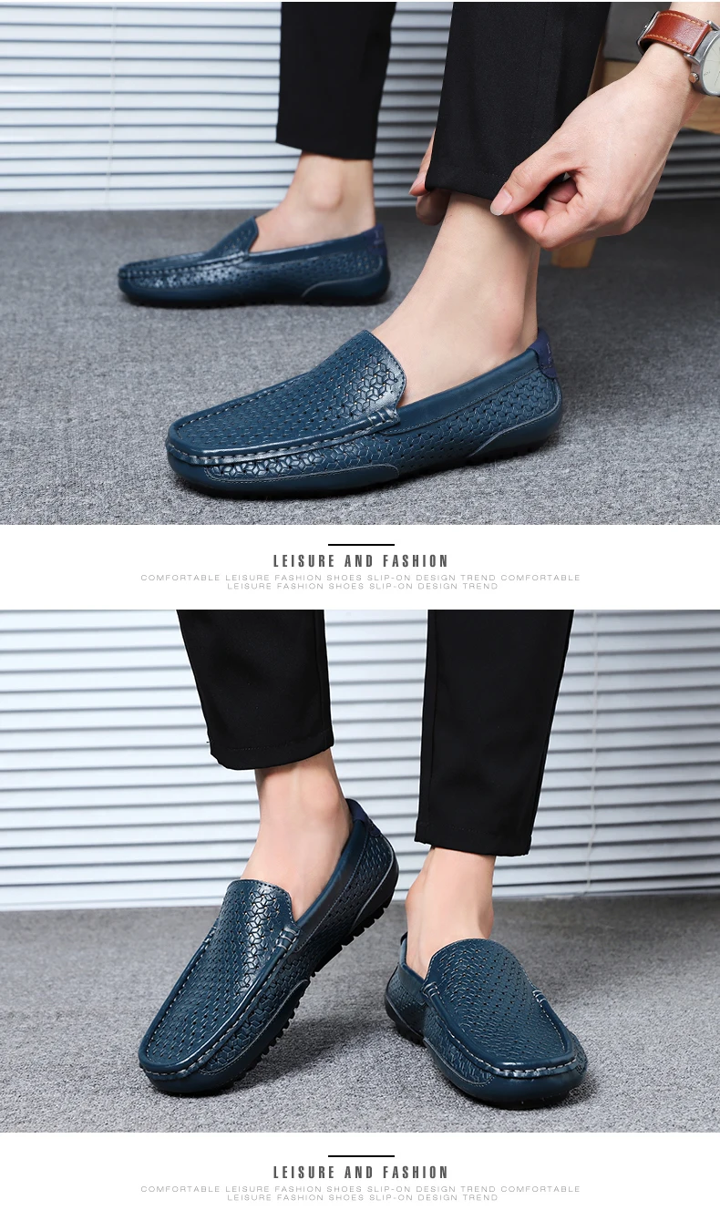 2026 Summer Men Casual Shoes Luxury Brand Genuine Leather Mens Loafers Moccasins Hollow Out Breathable Slip on Driving Shoes