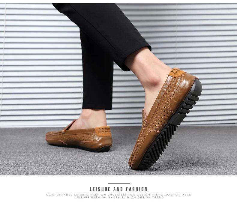 2026 Summer Men Casual Shoes Luxury Brand Genuine Leather Mens Loafers Moccasins Hollow Out Breathable Slip on Driving Shoes