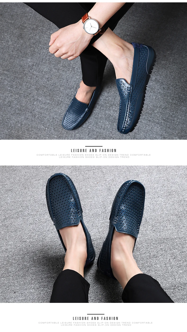 2026 Summer Men Casual Shoes Luxury Brand Genuine Leather Mens Loafers Moccasins Hollow Out Breathable Slip on Driving Shoes