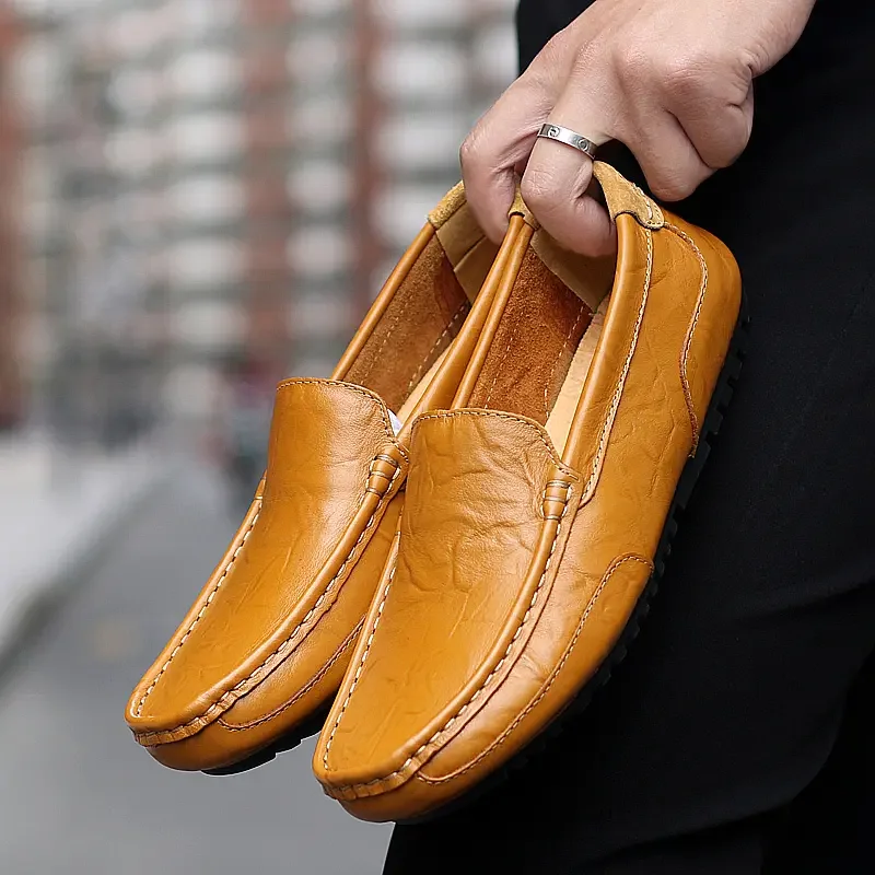 2026 Summer Men Casual Shoes Luxury Brand Genuine Leather Mens Loafers Moccasins Hollow Out Breathable Slip on Driving Shoes