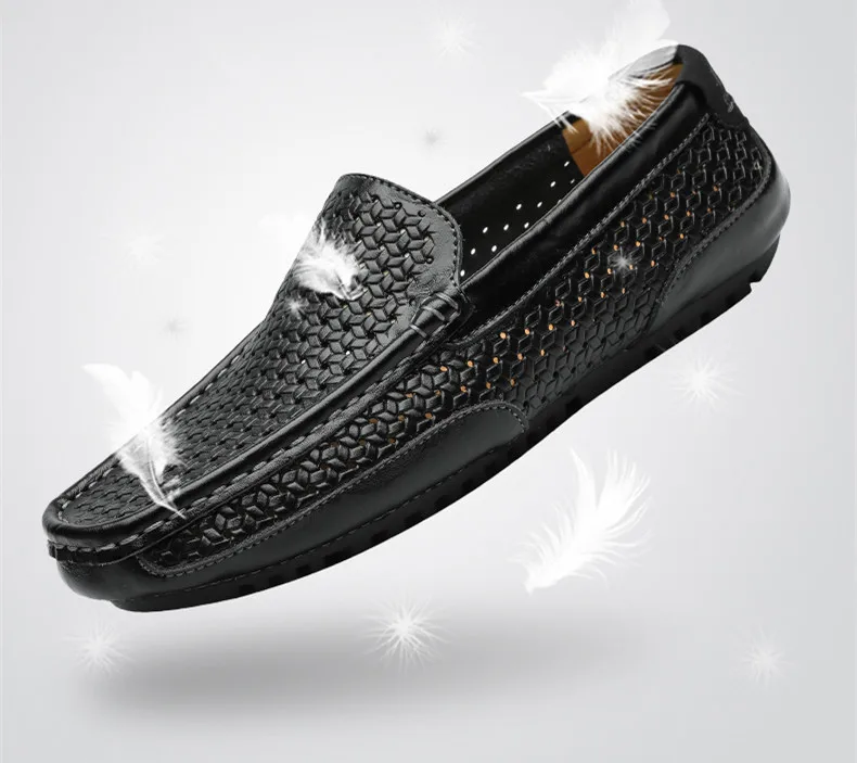 2026 Summer Men Casual Shoes Luxury Brand Genuine Leather Mens Loafers Moccasins Hollow Out Breathable Slip on Driving Shoes
