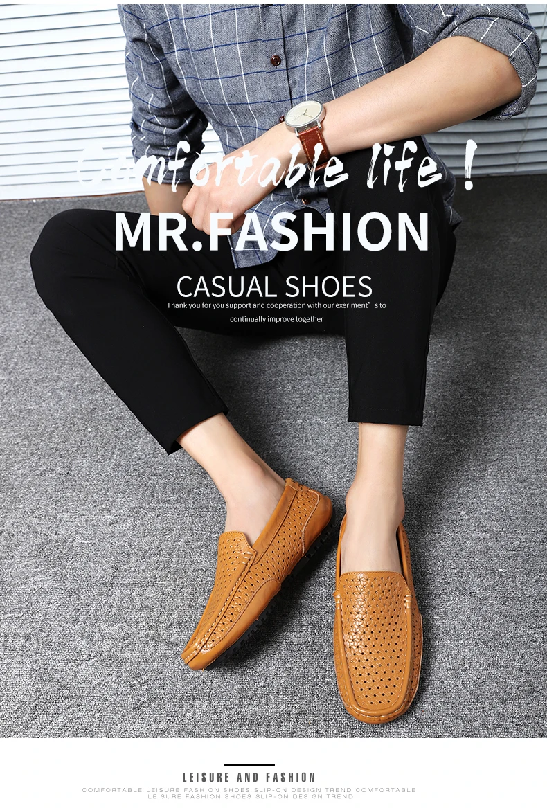 2026 Summer Men Casual Shoes Luxury Brand Genuine Leather Mens Loafers Moccasins Hollow Out Breathable Slip on Driving Shoes