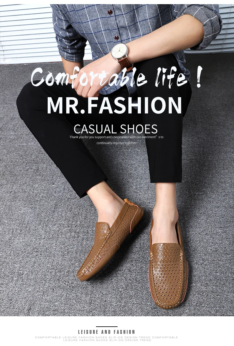 2026 Summer Men Casual Shoes Luxury Brand Genuine Leather Mens Loafers Moccasins Hollow Out Breathable Slip on Driving Shoes