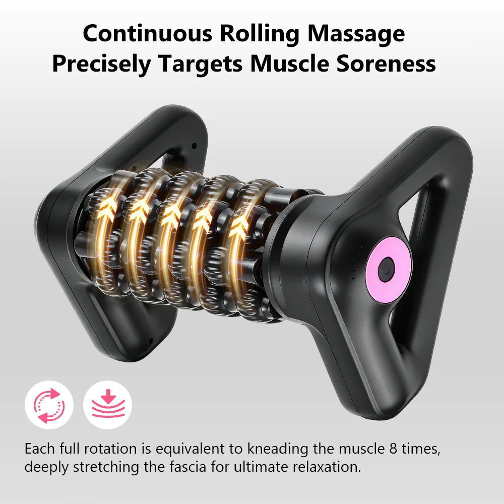 Electric Fascia Roller Muscle Massager, 5-Speed Rotating Deep Tissue Body Roller for Back Legs Calves, Cordless Rechargeable Gym