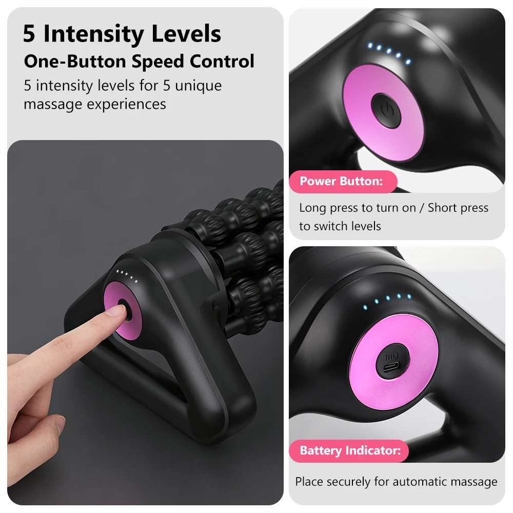 Electric Fascia Roller Muscle Massager, 5-Speed Rotating Deep Tissue Body Roller for Back Legs Calves, Cordless Rechargeable Gym