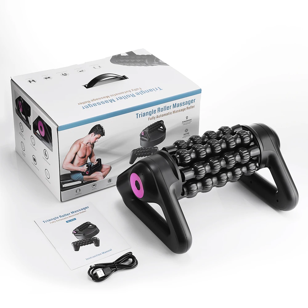 Electric Fascia Roller Muscle Massager, 5-Speed Rotating Deep Tissue Body Roller for Back Legs Calves, Cordless Rechargeable Gym