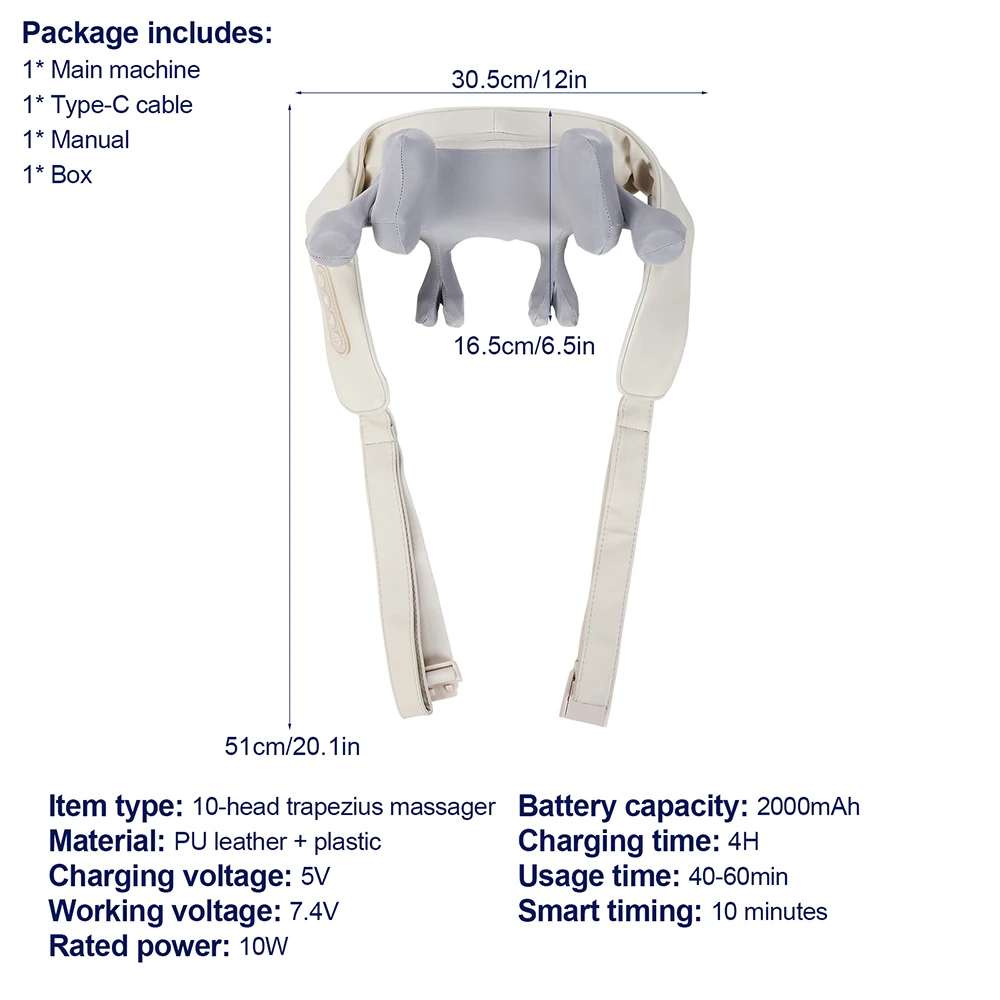 Strong 10-Heads Hand Pinching Neck And Shoulder Massager Wireless Trapezius Back Waist Neck Cervical Kneading Massage Shawl