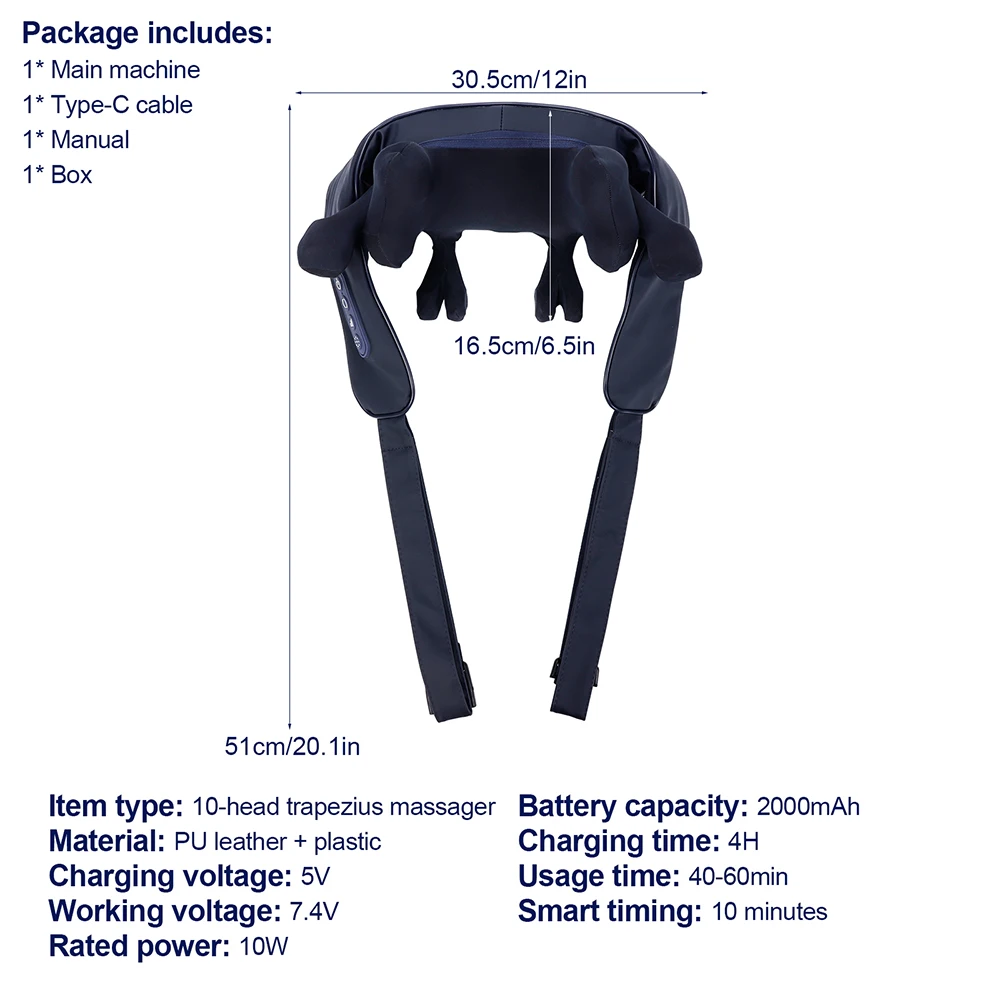 Strong 10-Heads Hand Pinching Neck And Shoulder Massager Wireless Trapezius Back Waist Neck Cervical Kneading Massage Shawl