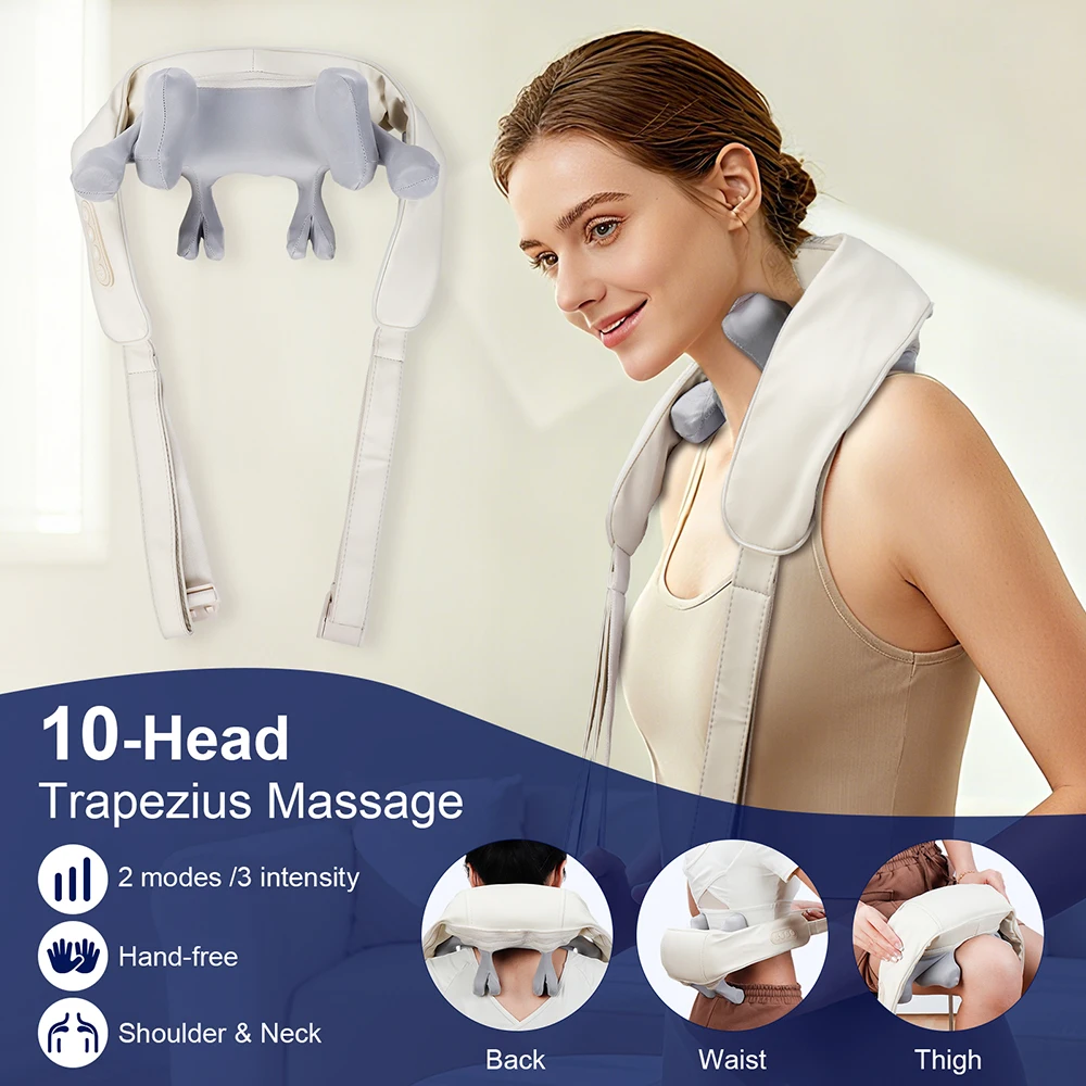 Strong 10-Heads Hand Pinching Neck And Shoulder Massager Wireless Trapezius Back Waist Neck Cervical Kneading Massage Shawl