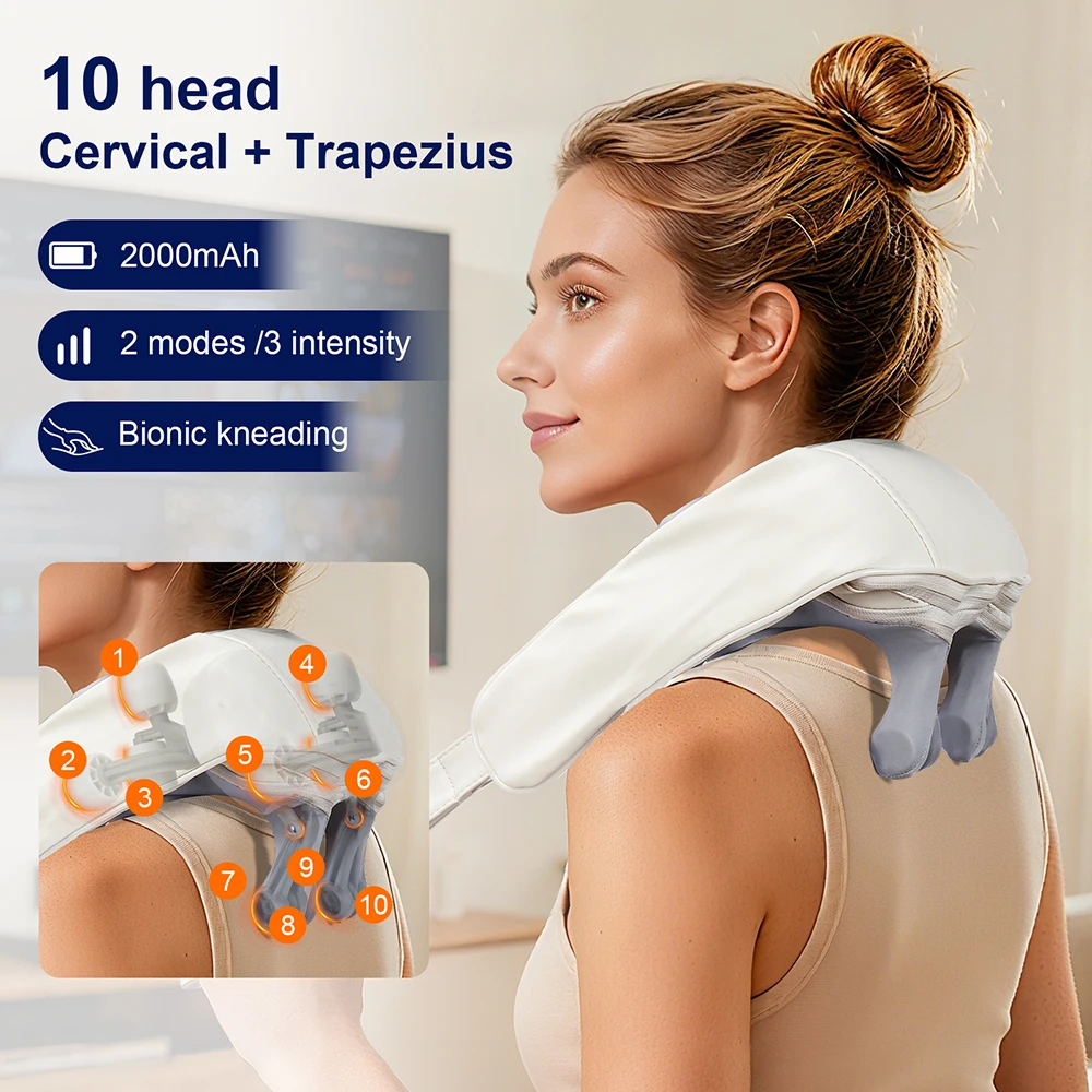 Strong 10-Heads Hand Pinching Neck And Shoulder Massager Wireless Trapezius Back Waist Neck Cervical Kneading Massage Shawl