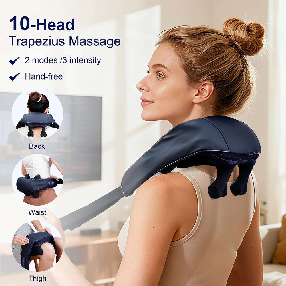 Strong 10-Heads Hand Pinching Neck And Shoulder Massager Wireless Trapezius Back Waist Neck Cervical Kneading Massage Shawl