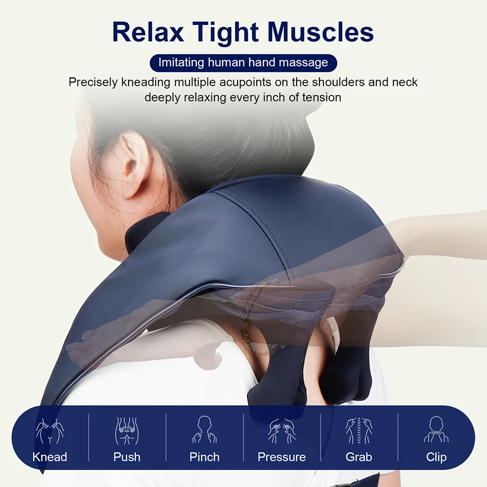 Strong 10-Heads Hand Pinching Neck And Shoulder Massager Wireless Trapezius Back Waist Neck Cervical Kneading Massage Shawl