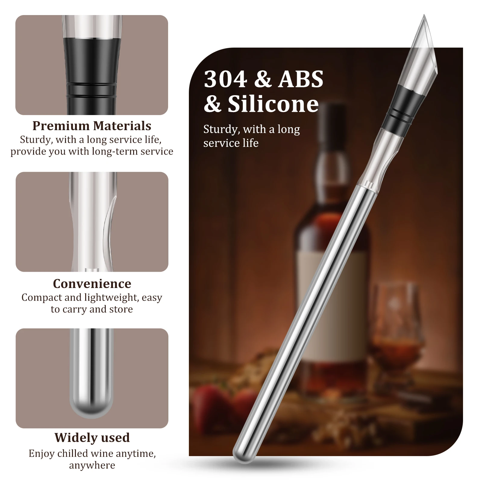 Wine Cooling Rod Stainless Frozen Stick Beer Chiller Stick Ice Wine Cooler 4 in 1 Wine Cooling w/ Wine Pourer Stopper Cutter