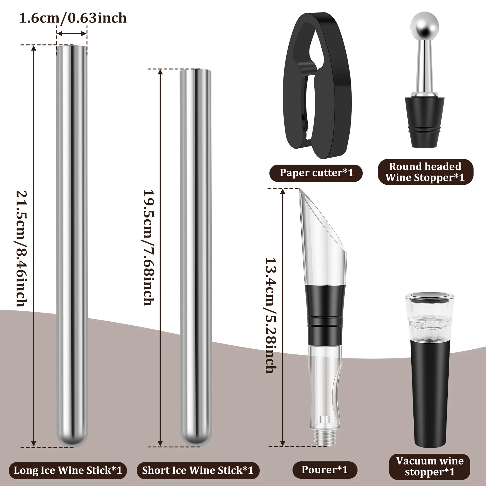 Wine Cooling Rod Stainless Frozen Stick Beer Chiller Stick Ice Wine Cooler 4 in 1 Wine Cooling w/ Wine Pourer Stopper Cutter